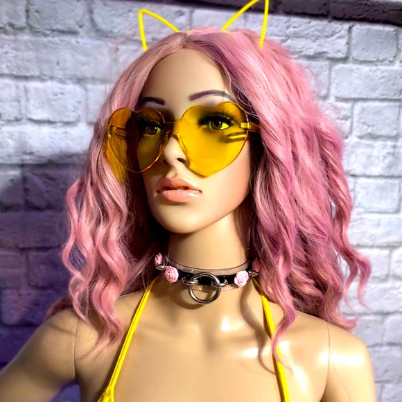 Curly Pink Wig Medium Length - Picture 5 of 8